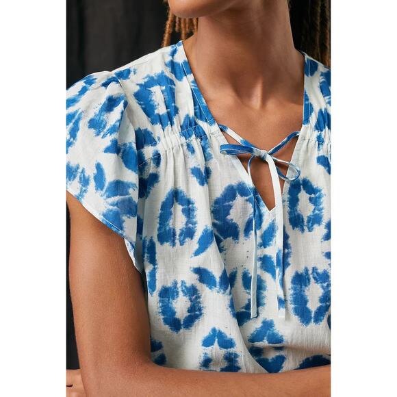 New Anthropologie Othilia Tie-Neck Blouse $148 SMALL Blue Boho Soft - Picture 2 of 3